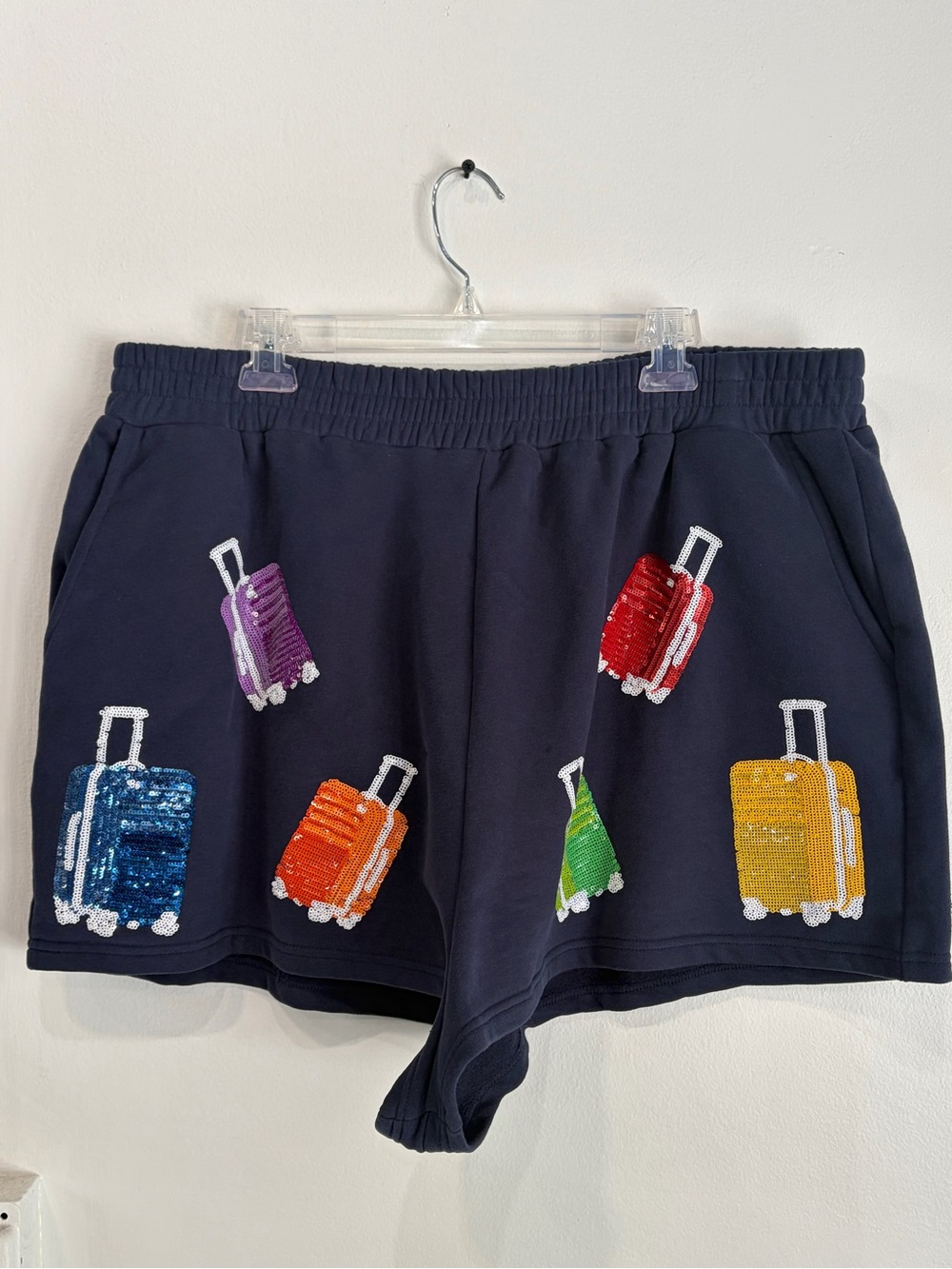 Sequin Luggage Embellished Navy Women's Shorts